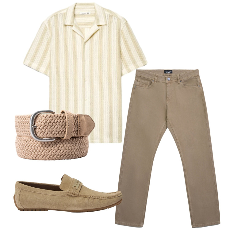 Outfit uomo - Coordinato. Stile Casual per Tutti i giorni. Abbinamento con scarpe stringate, camicie a manica corta, jeans, cinture.
