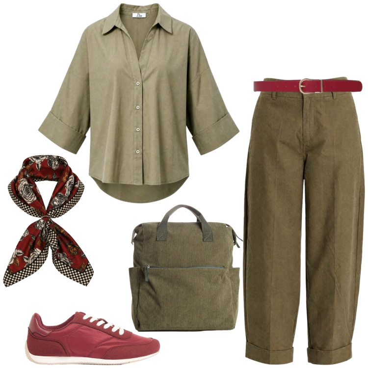 Outfit donna - Total look #2453470. Stile Urban per Tutti i giorni. Abbinamento con sneakers, zaini, cinture, camicie, pantaloni, foulard.