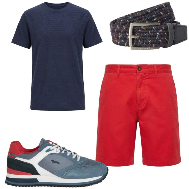 Outfit uomo - Vacanza wild. Stile Casual per Tutti i giorni. Abbinamento con pantaloni corti, sneakers, t-shirt, cinture.