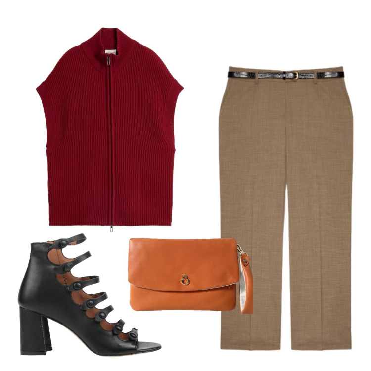 Outfit donna - Pantaloni beige. Stile Urban per Tutti i giorni. Abbinamento con stivaletti, maglieria, pantaloni, pochette.