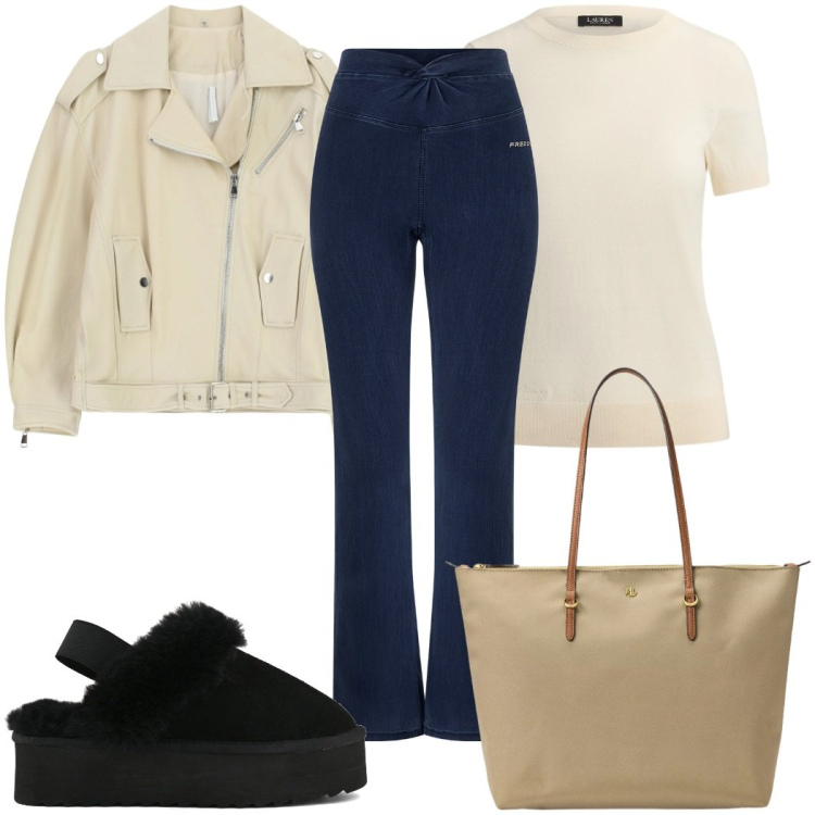 Outfit donna - Metropolitan Escape: in jeans. Stile Casual per Tutti i giorni. Abbinamento con giacche, jeggings, borse tote, t-shirt, sabot.