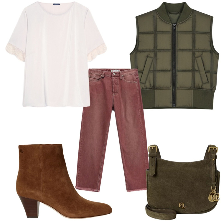 Outfit donna - Metropolitan Escape casual chic. Stile Casual chic per Tutti i giorni. Abbinamento con jeans dritti, t-shirt, piumini, borse a tracolla, stivaletti.