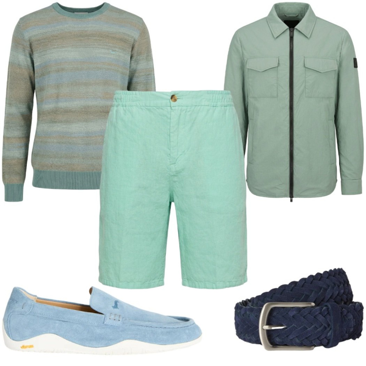 Outfit uomo - Total look #2453613. Stile Trendy per Tutti i giorni. Abbinamento con scarpe stringate, pullovers, bermuda, giacche, cinture.
