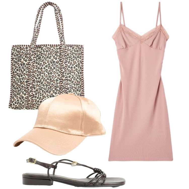 Outfit donna - Agosto in leggerezza. Stile Casual chic per Tutti i giorni. Abbinamento con sandali, shopping bag, vestiti a tubino, cappelli con visiera.