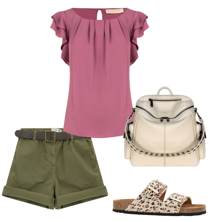 Outfit donna - Total look #2453665. Stile Casual per Tutti i giorni. Abbinamento con ciabatte, top, shorts, zaini.