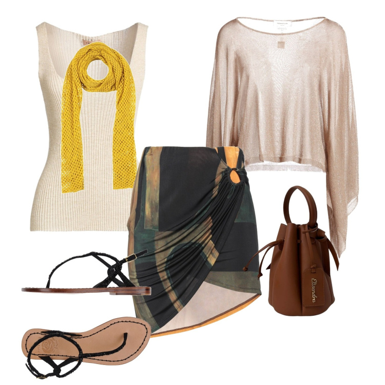 Outfit donna - Total look #2453672. Stile Boho per Serata fuori. Abbinamento con minigonne, infradito, pullovers, sciarpe, top, borse a secchiello.