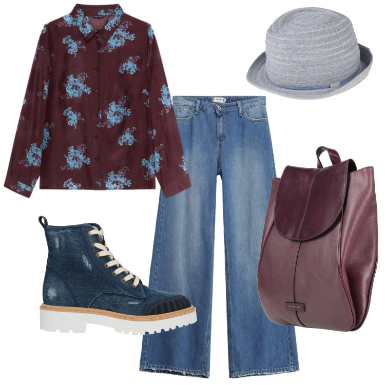 Outfit donna - Gita domenicale. Stile Casual per Tutti i giorni. Abbinamento con zaini, stivaletti, cappelli, jeans dritti, camicie.