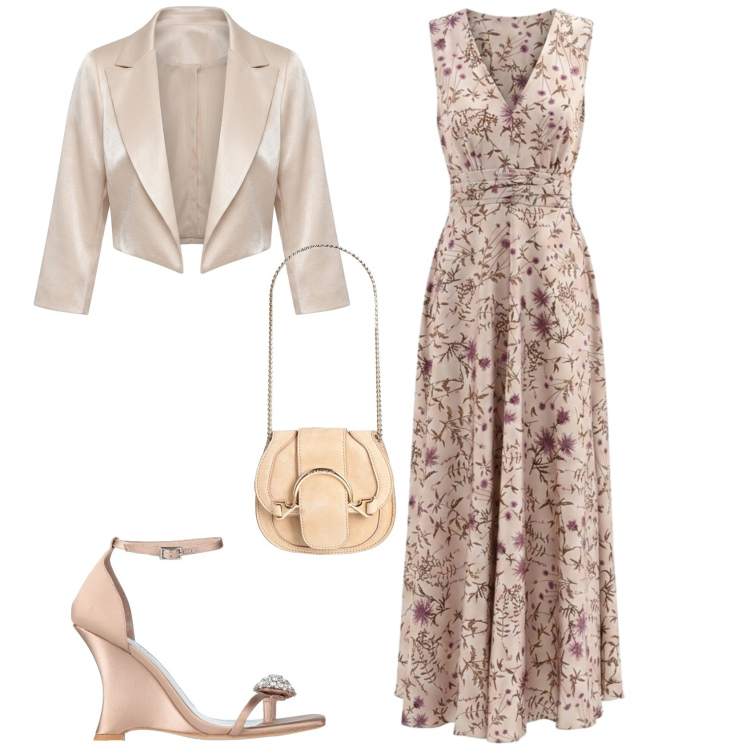 Outfit donna - Chic serata evento speciale. Stile Chic per Serata fuori. Abbinamento con marsupi, ciabatte, vestiti lunghi, bolero.