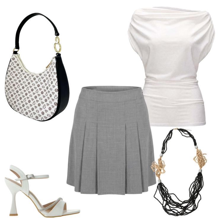 Outfit donna - Total look #2453689. Stile Glamour per Cerimonia. Abbinamento con sandali gioiello, collane, top, minigonne, borse a spalla.