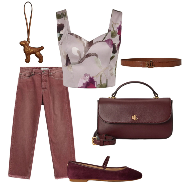 Outfit donna - Total look #2453690. Stile Casual chic per Tutti i giorni. Abbinamento con top, jeans dritti, ballerine, borse a mano, cinture, ciondoli.