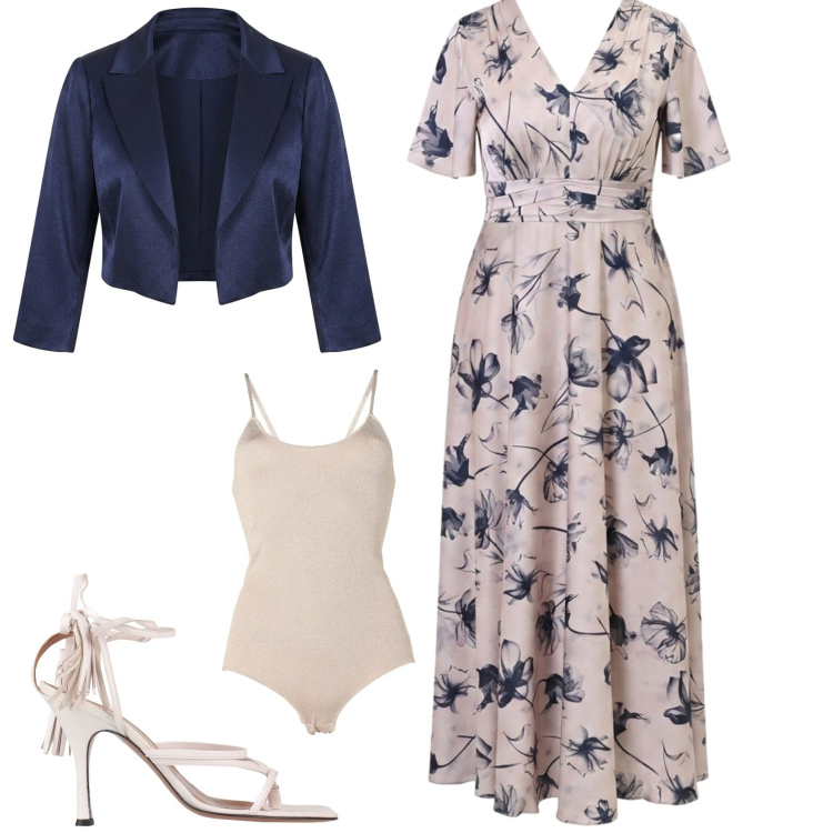 Outfit donna - Chi sera evento. Stile Chic per Serata fuori. Abbinamento con body, ciabatte, vestiti lunghi, bolero.
