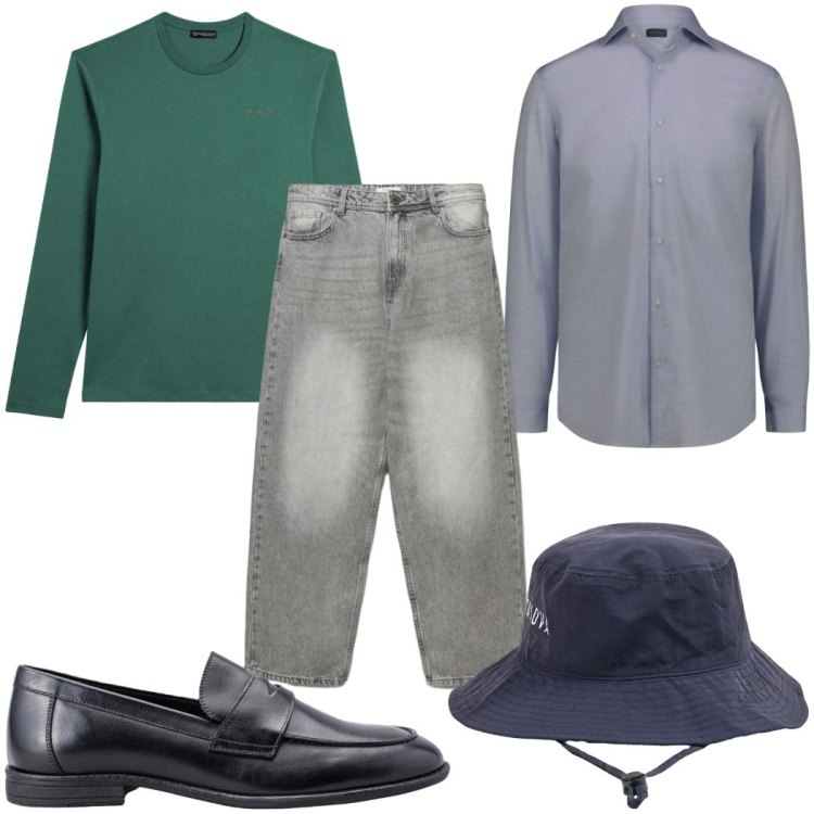 Outfit uomo - Total look #2453694. Stile Casual per Tutti i giorni. Abbinamento con jeans, cappelli, camicie, scarpe stringate, t-shirt.