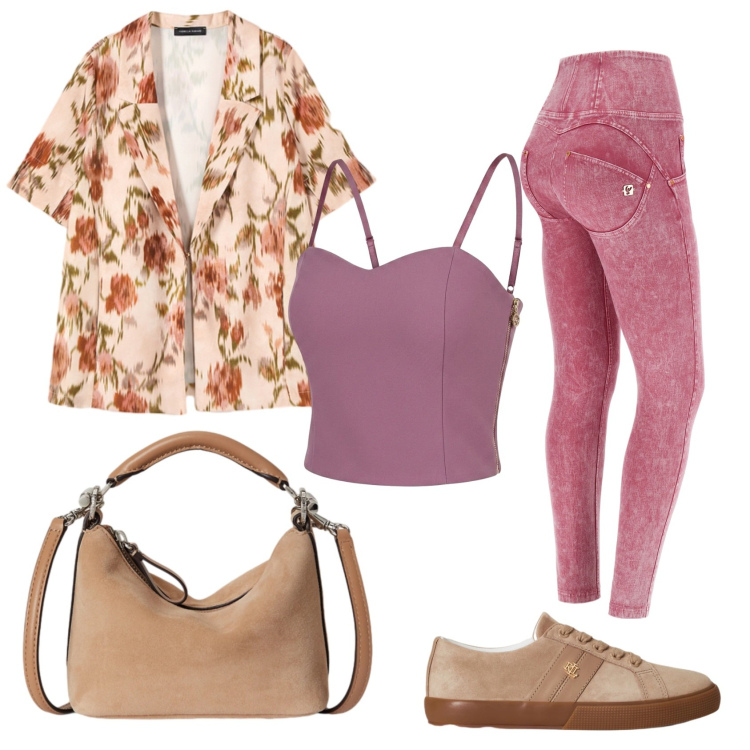 Outfit donna - Total look #2453709. Stile Casual chic per Tutti i giorni. Abbinamento con top, jeans skinny, blazer, sneakers, borse a spalla.