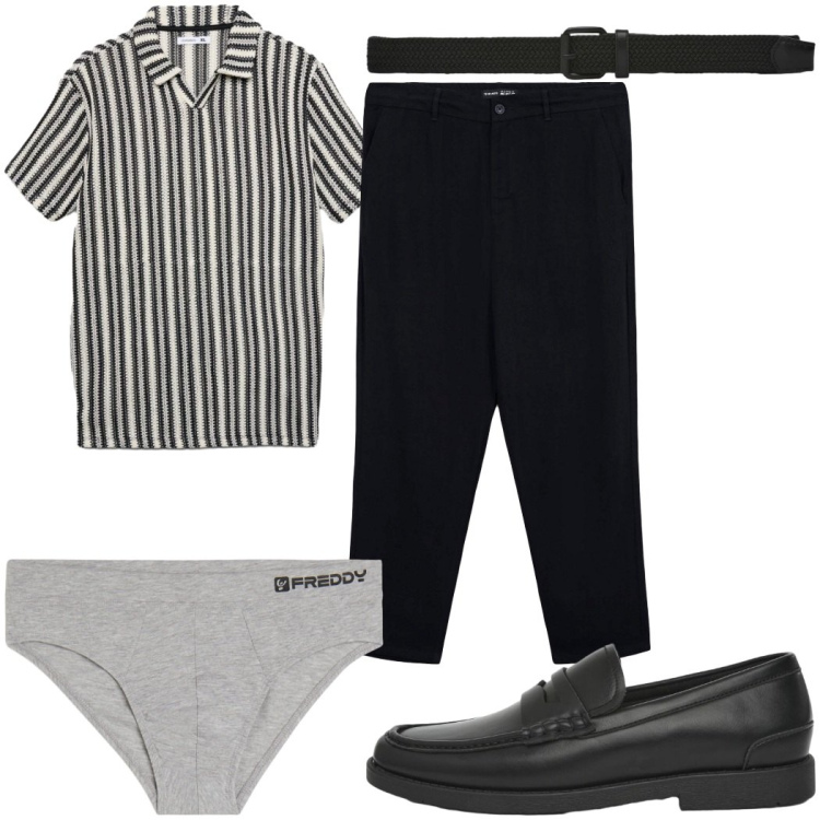 Outfit uomo - Total look #2453710. Stile Casual per Ufficio. Abbinamento con pantaloni chino, polo, cinture, scarpe stringate, slip.
