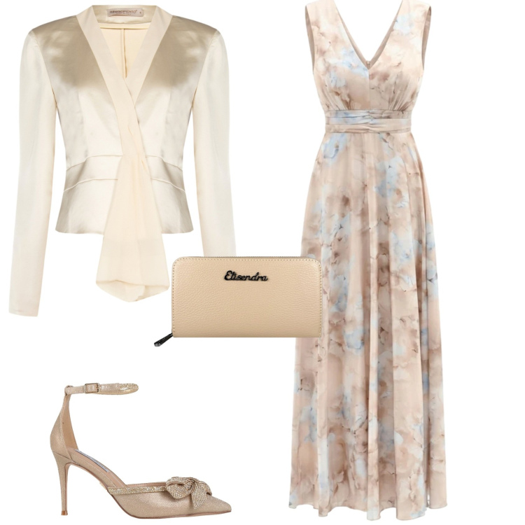 Outfit donna - Chic serata evento speciale. Stile Chic per Serata fuori. Abbinamento con décolleté, vestiti lunghi, blazer, portafogli.