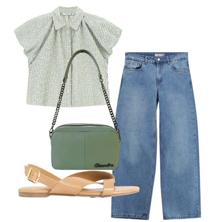 Outfit donna - Collettino. Stile Bon Ton per Ufficio. Abbinamento con sandali, jeans, camicie a manica corta, borse a tracolla.