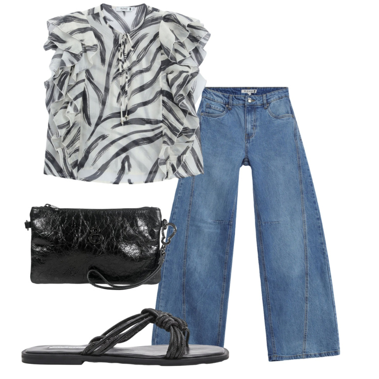 Outfit donna - Zebra. Stile Bon Ton per Tutti i giorni. Abbinamento con sandali, jeans, bluse, pochette.