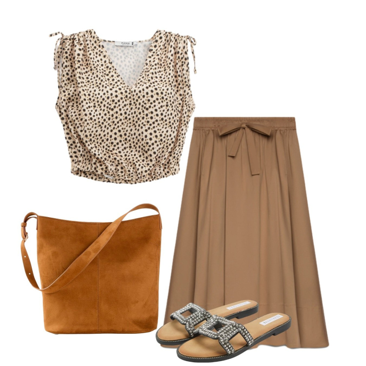 Outfit donna - Gonna ampia. Stile Bon Ton per Tutti i giorni. Abbinamento con borse a mano, ciabatte, top, gonne lunghe.