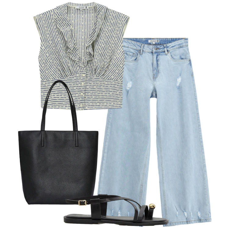 Outfit donna - Una blusa graziosa. Stile Casual per Tutti i giorni. Abbinamento con sandali, borse tote, tute, camicie.