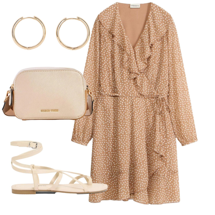 Outfit donna - Romantica. Stile Romantica per Tutti i giorni. Abbinamento con orecchini, borse a tracolla, sandali, vestiti corti.