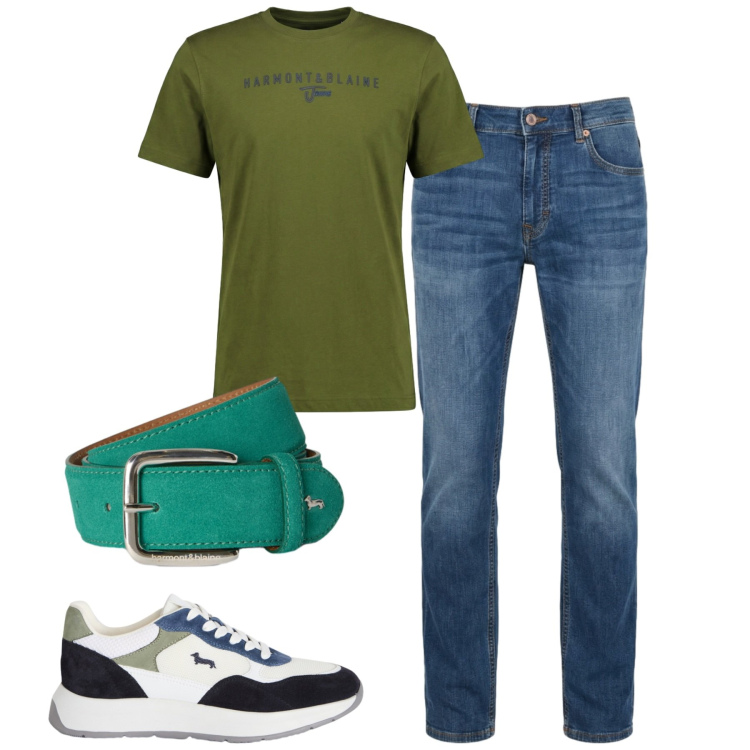 Outfit uomo - Total look #2453756. Stile Casual per Tutti i giorni. Abbinamento con sneakers, jeans, t-shirt, cinture.