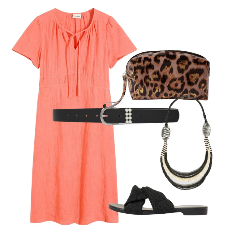 Outfit donna - Agosto. Stile Bon Ton per Tutti i giorni. Abbinamento con vestiti, sandali, pochette, cinture, collane.