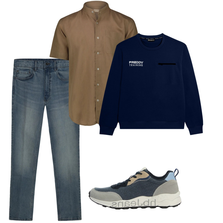 Outfit uomo - Fine estate. Stile Casual per Tutti i giorni. Abbinamento con sneakers, jeans, camicie a manica corta, felpe.
