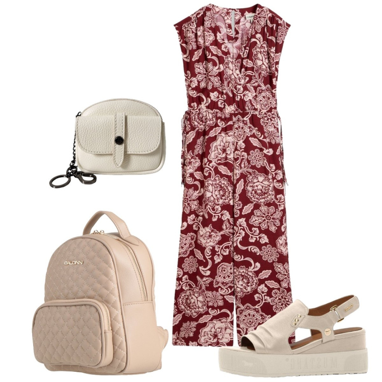 Outfit donna - La pratica Jumpsuit. Stile Casual chic per Tutti i giorni. Abbinamento con zaini, tute, sandali, portachiavi.