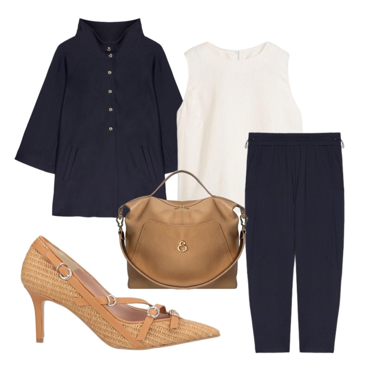Outfit donna - La mamma del laureato 2. Stile Casual chic per Cerimonia. Abbinamento con décolleté, canottiere, blazer, pantaloni, borse a mano.