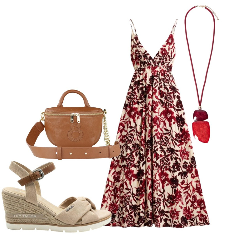 Outfit donna - Total look #2453819. Stile Boho per Mare. Abbinamento con sandali col tacco, vestiti lunghi, ciondoli, borse a tracolla.