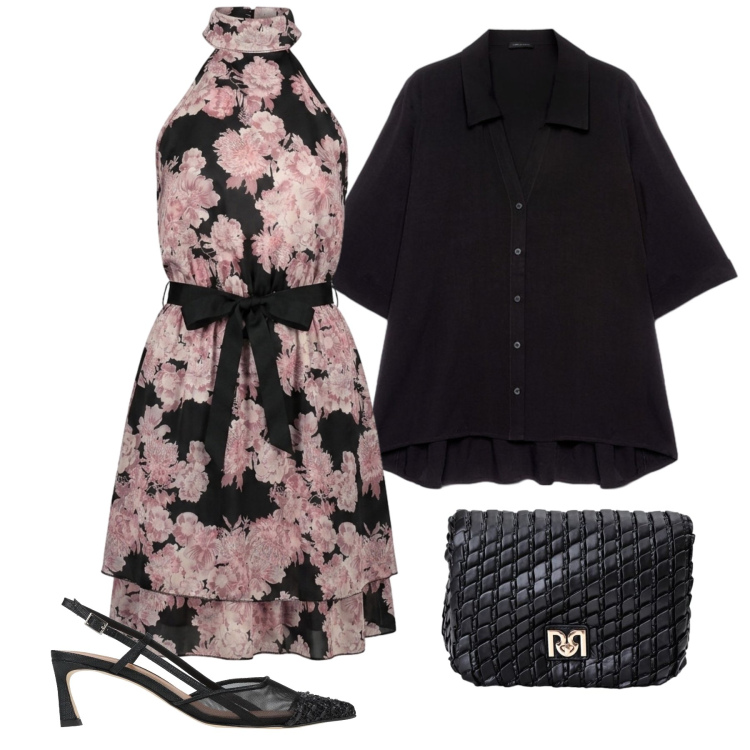 Outfit donna - Agosto. Stile Romantica per Serata fuori. Abbinamento con décolleté, borse a tracolla, camicie, vestiti corti.
