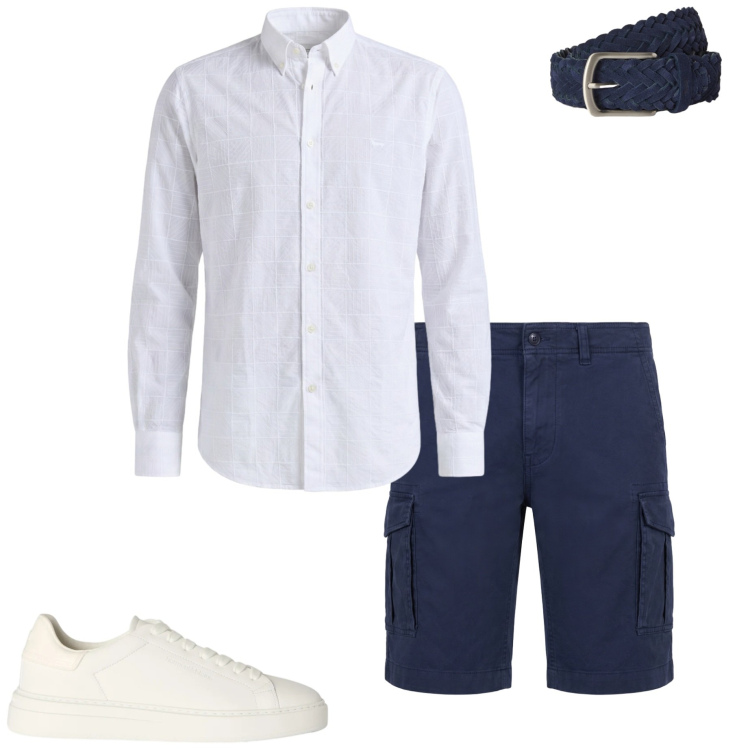 Outfit uomo - Ferragosto style. Stile Casual per Serata speciale. Abbinamento con camicie, bermuda, cinture, sneakers.