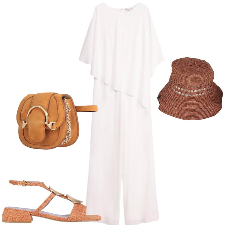 Outfit donna - Naturale in vacanza. Stile Boho per Mare. Abbinamento con marsupi, cappelli con visiera, sandali in pelle, tute.