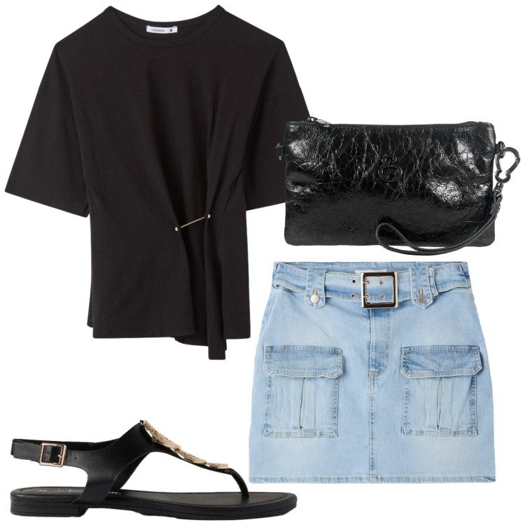 Outfit donna - Total look #2453898. Stile Glamour per Serata fuori. Abbinamento con sandali, minigonne, t-shirt, pochette.