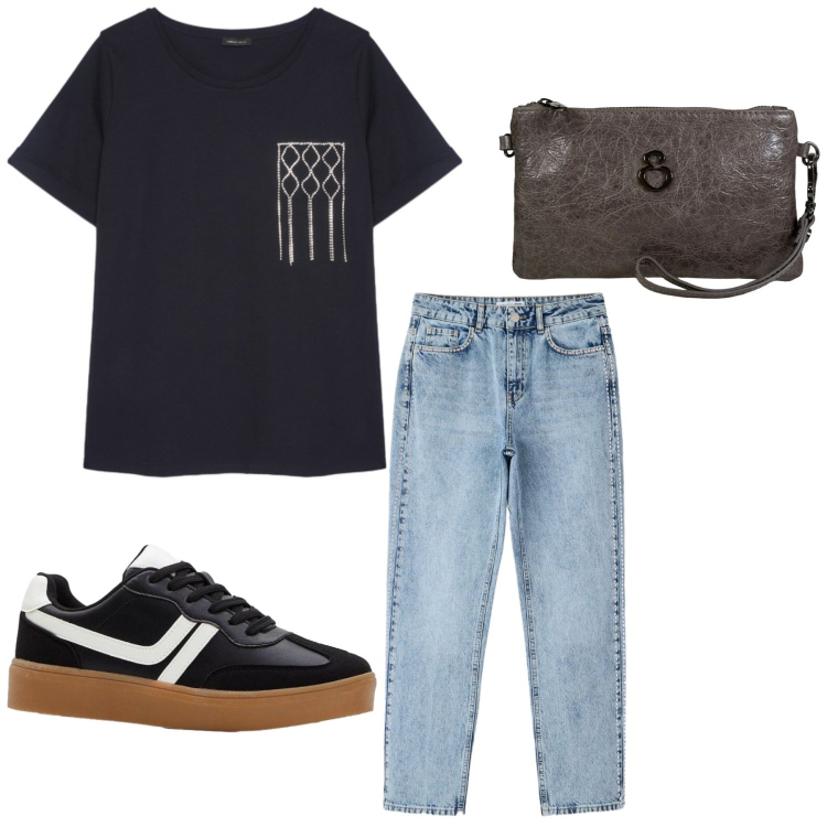 Outfit donna - Total look #2453899. Stile Basic per Tutti i giorni. Abbinamento con sneakers, jeans mom, t-shirt, pochette.
