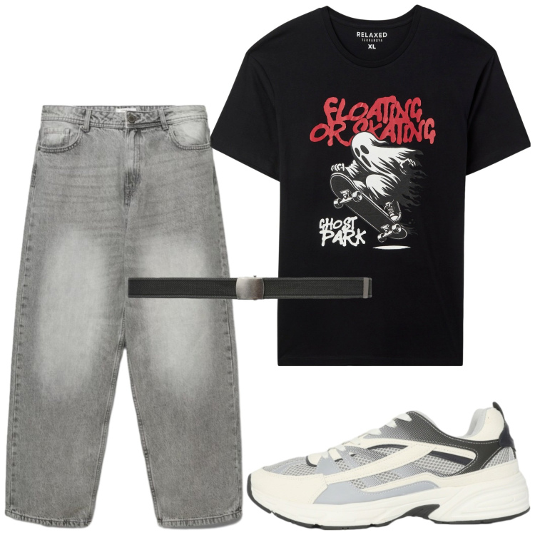 Outfit uomo - Total look #2453906. Stile Urban per Tutti i giorni. Abbinamento con t-shirt, sneakers, cinture, jeans.