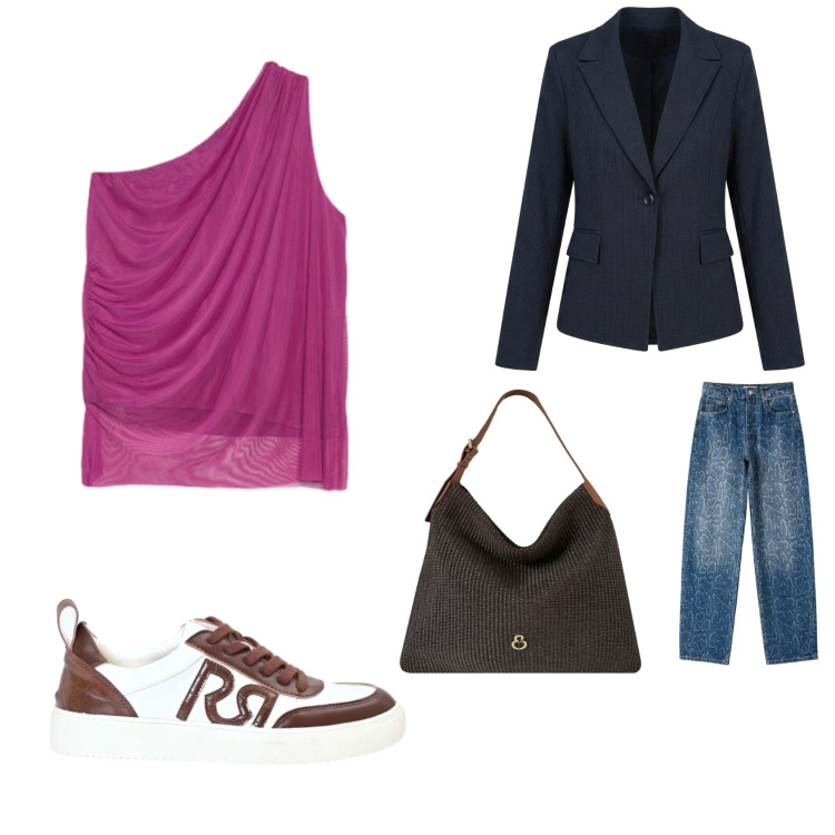 Outfit donna - Total look #2453917. Stile Basic per Tutti i giorni. Abbinamento con jeans dritti, top, blazer, sneakers, borse a spalla.
