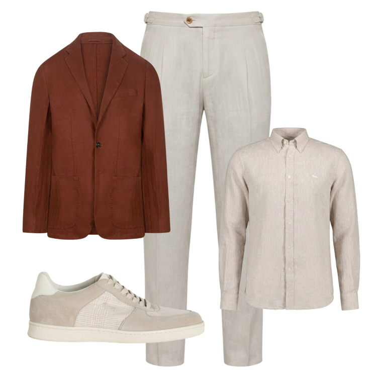 Outfit uomo - Lino e cotone. Stile Casual per Serata speciale. Abbinamento con sneakers, pantaloni chino, camicie, giacche.