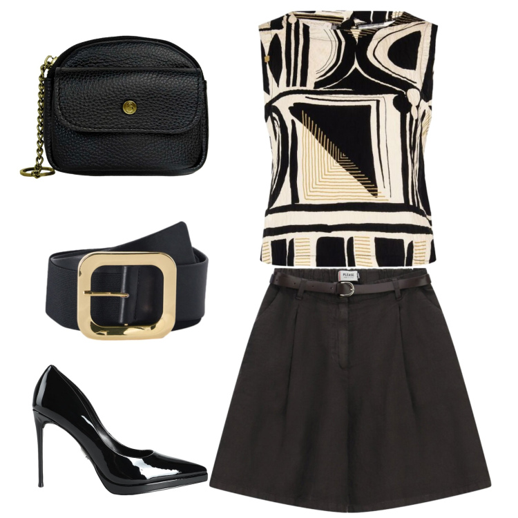 Outfit donna - Total look #2453928. per Serata fuori. Abbinamento con décolleté, bermuda, top, cinture, portachiavi.