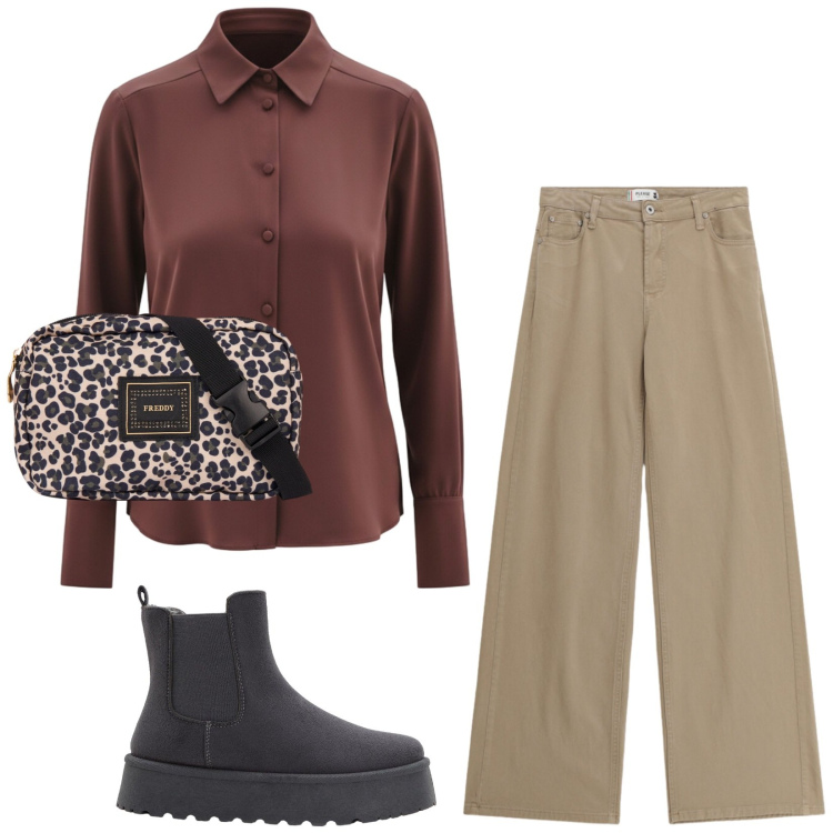 Outfit donna - Total look #2453931. Stile Casual per Tutti i giorni. Abbinamento con stivaletti chelsea, pantaloni, camicie, marsupi.