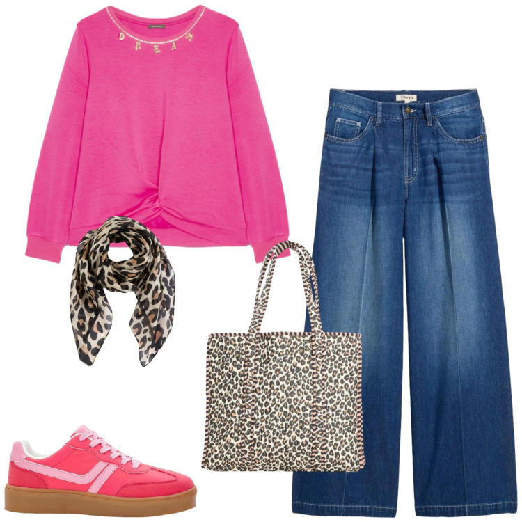 Outfit donna - Total look #2453932. Stile Casual per Tutti i giorni. Abbinamento con sneakers, foulard, jeans, shopping bag, felpe.