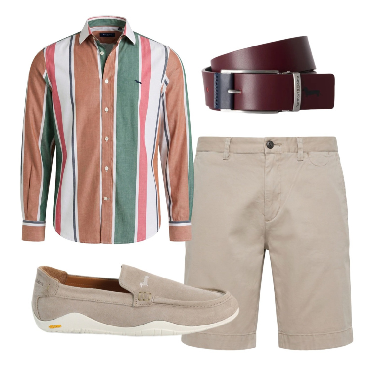 Outfit uomo - Serata estiva. per Mare. Abbinamento con camicie, scarpe stringate, bermuda, cinture.