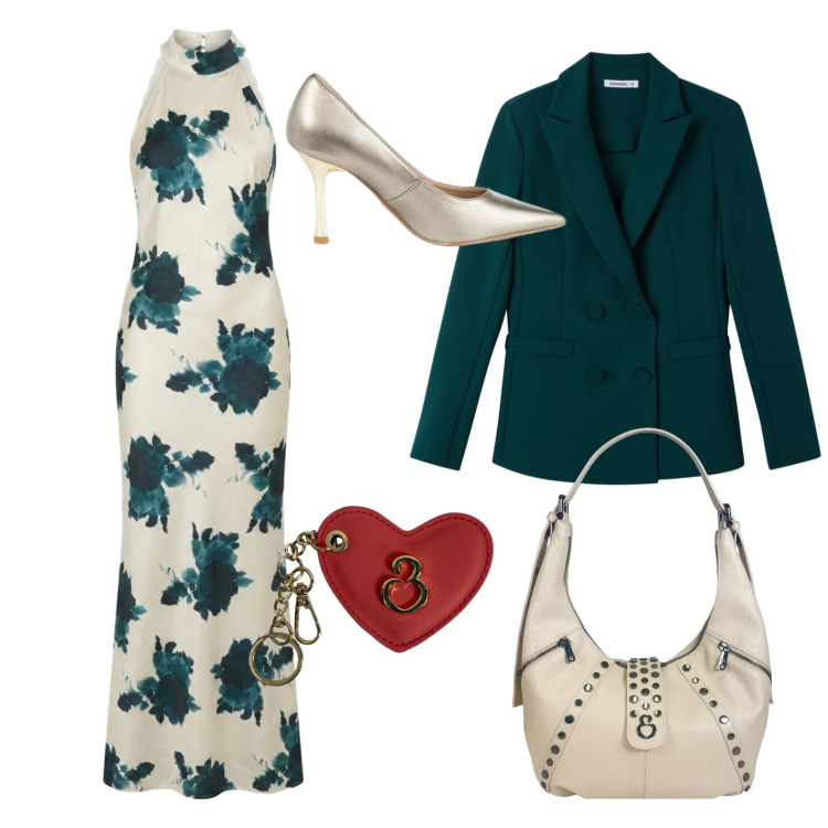 Outfit donna - Una principessa moderna. Stile Chic per Cerimonia. Abbinamento con blazer, décolleté, borse a spalla, portachiavi, vestiti lunghi.