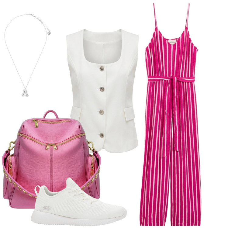 Outfit donna - Total look #2454011. Stile Casual chic per Tutti i giorni. Abbinamento con sneakers, tute, gilet, ciondoli, zaini.