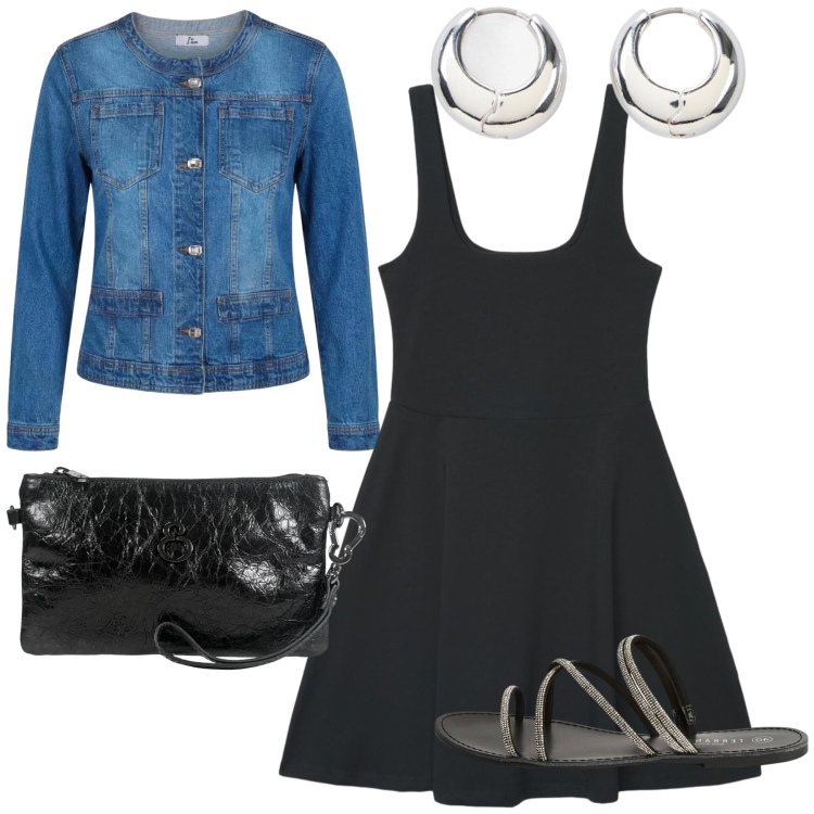 Outfit donna - Total look #2454013. Stile Casual chic per Serata fuori. Abbinamento con orecchini, vestiti corti, sandali, blazer, pochette.