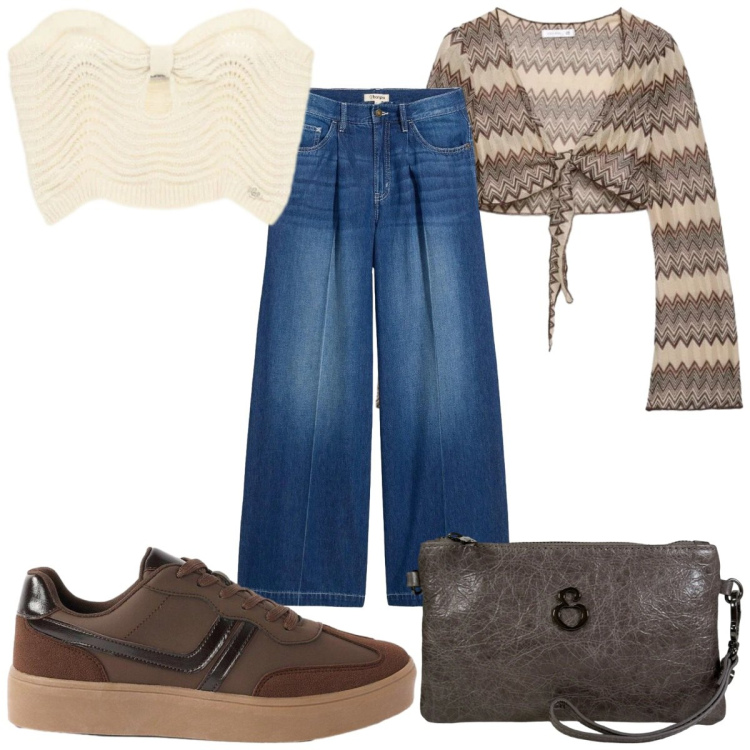 Outfit donna - Total look #2454065. Stile 70s per Tutti i giorni. Abbinamento con jeans, sneakers, blazer, top, pochette.
