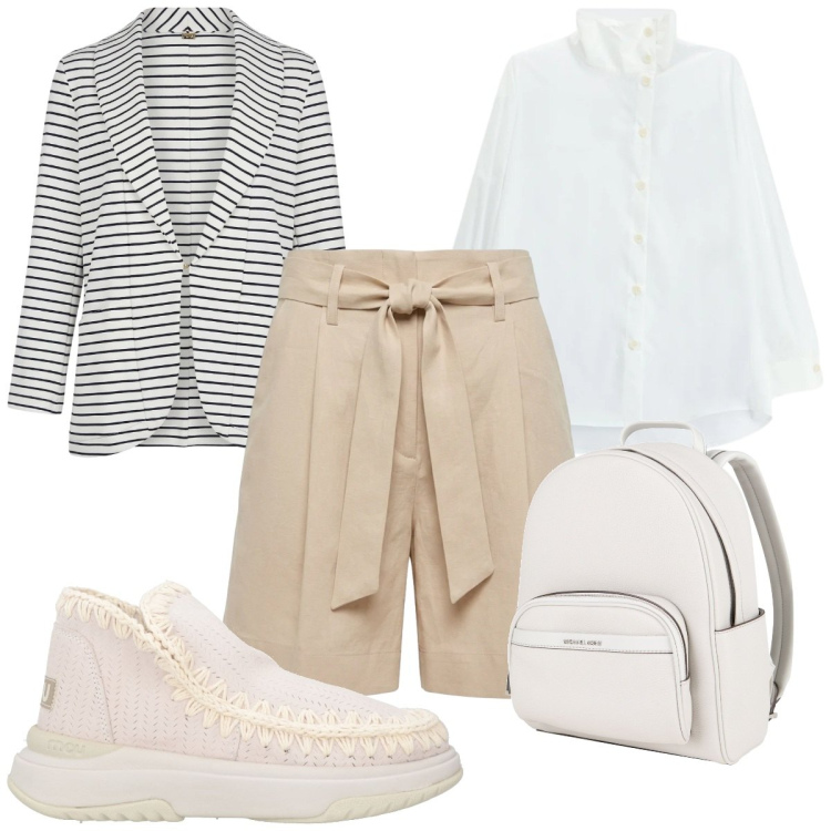 Outfit donna - Total look #2454076. Stile Trendy per Tutti i giorni. Abbinamento con stivaletti, zaini, bermuda, blazer, camicie.