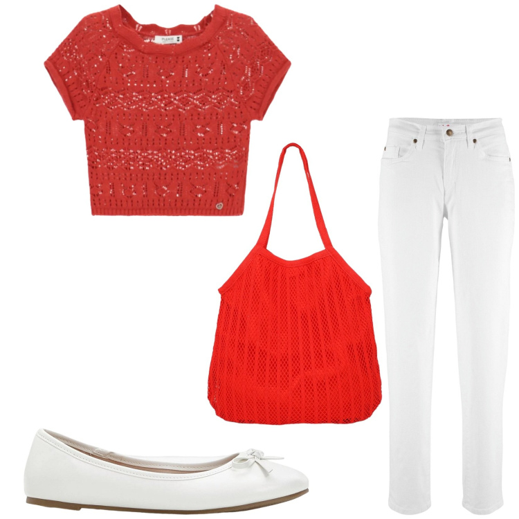 Outfit donna - Total look #2454100. Stile Casual per Tutti i giorni. Abbinamento con jeans mom, ballerine, shopping bag, top.