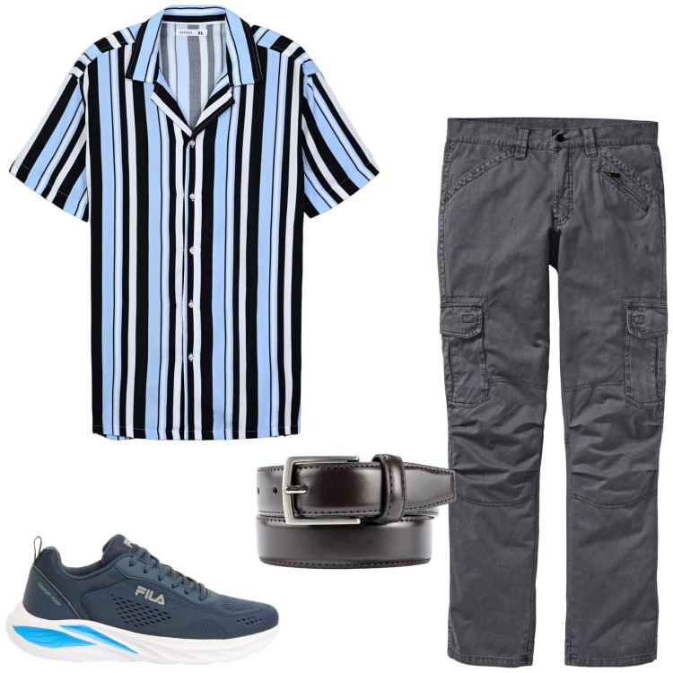 Outfit uomo - Total look #2454109. Stile Casual per Tutti i giorni. Abbinamento con pantaloni cargo, sneakers, camicie a manica corta, cinture.