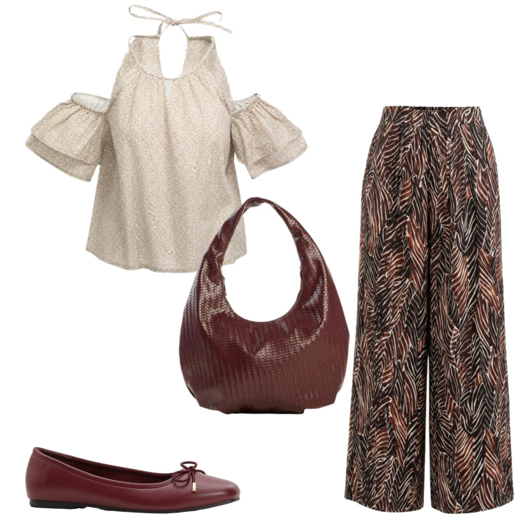 Outfit donna - Total look #2454110. Stile Casual per Tutti i giorni. Abbinamento con ballerine, borse a spalla, top, pantaloni a palazzo.